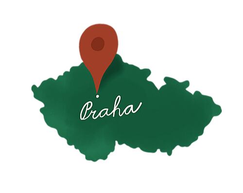 Mapa Českej republiky s vyznačenou Prahou, symbolizujúca český pôvod spoločnosti.