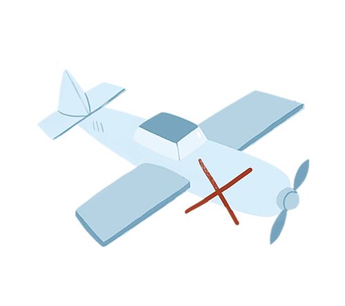 Ilustrácia preškrtnutého lietadla symbolizujúca znižovanie uhlíkovej stopy vďaka lokálnej výrobe.