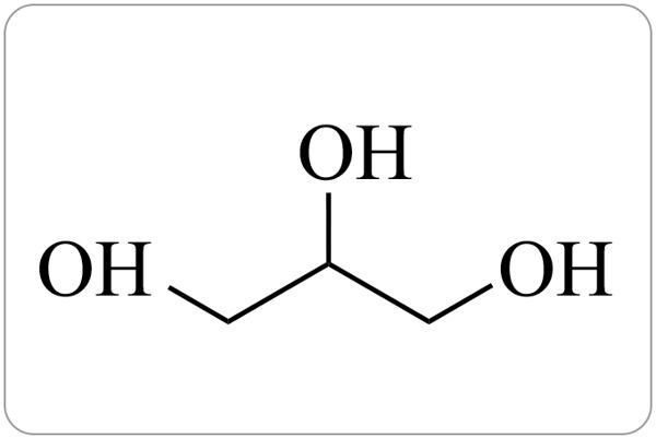 Chemická štruktúra glycerínu – hydratačnej zložky v kozmetike.