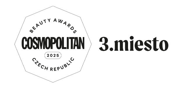Medaile s oktagonovým rámečekem s nápisem Beauty Awards Cosmopolitan 2025 Czech Republic a Nominace